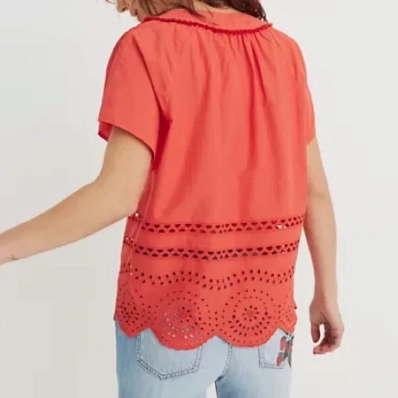 Madewell Red Eyelet Square Neck Short Sleeve Top - Picture 4 of 4